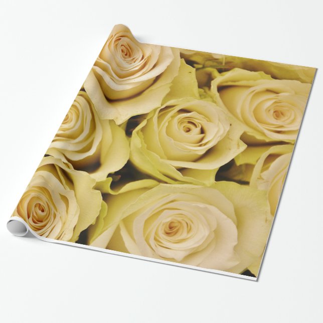 Papier Cadeau Abstrait Jardin de Roses Blanches Élégant Wrappin  (Déroulé)