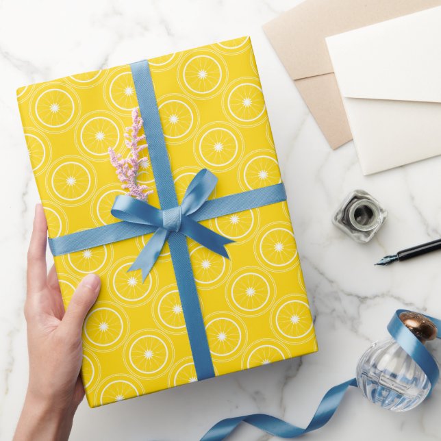 Papier Cadeau Abstrait jaune clair rétro citron motif (Cadeaux)