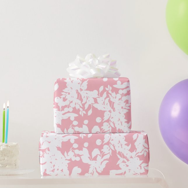 Papier Cadeau Abstrait Moderne Rose et Blanc Floral (Cadeaux de fête)