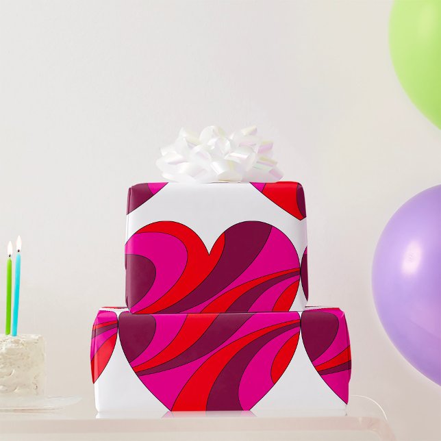 Papier Cadeau Abstrait Motif de la rotation du coeur rouge et ro (Créateur téléchargé)