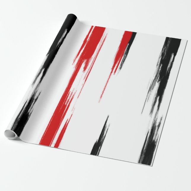 Papier Cadeau Abstrait noir et rouge rayé (Déroulé)