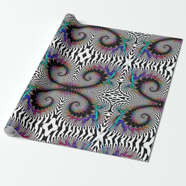 Papier Cadeau Abstrait noir fractal arc-en-ciel noir noir (Déroulé)