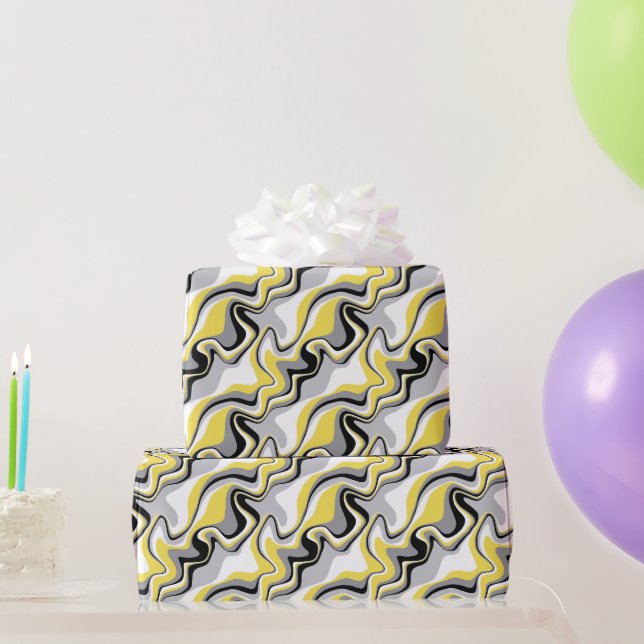 Papier Cadeau Abstrait noir, gris et jaune (Cadeaux de fête)