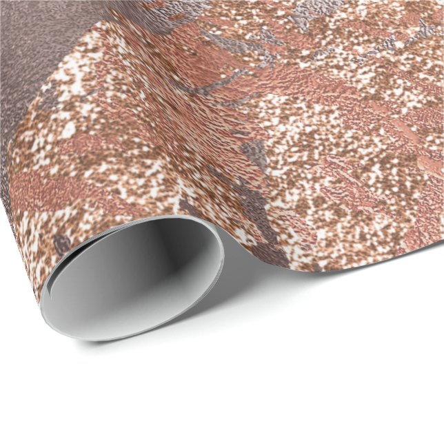 Papier Cadeau Abstrait or Foil Métallic Rose Cuivre Bronze (Coin rond)