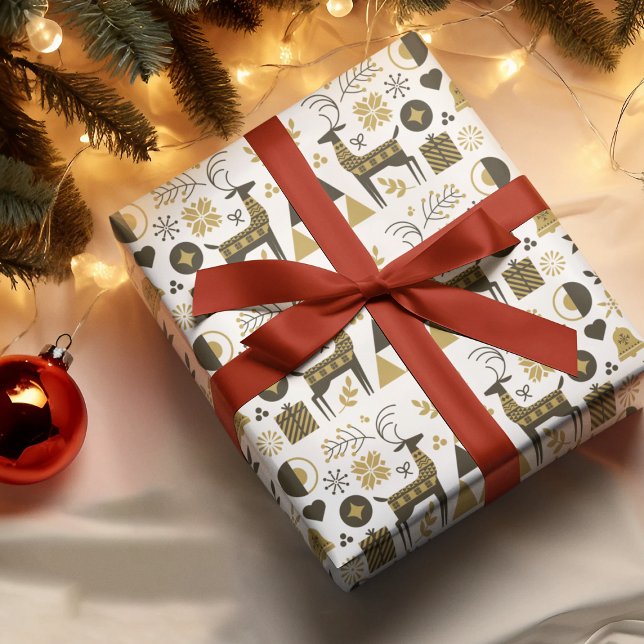Papier Cadeau Abstrait rennes de Noël moderne géométrique (Créateur téléchargé)