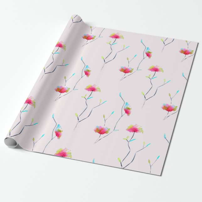 Papier Cadeau Abstrait rose d'inspiration japonaise florale simp (Déroulé)