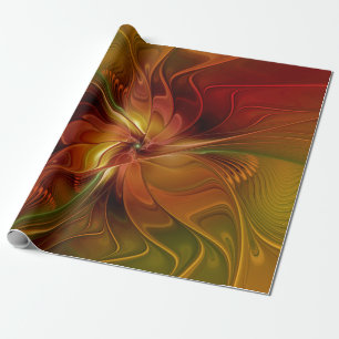 Papier Cadeau Abstrait Rouge Orange Brown Vert Fractal Art Flowe