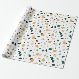 Papier Cadeau Abstrait Terrazzo Green Orange Rose Motif noir