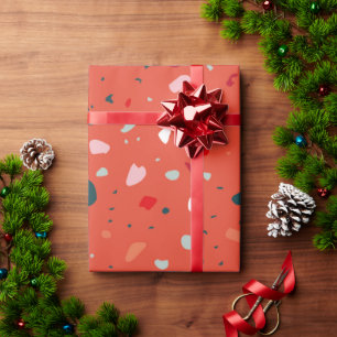 Papier Cadeau Abstrait Terrazzo rouge moderne rose vert Motif