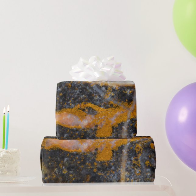 Papier Cadeau Abstraite ligne blanche or texture rocheuse (Cadeaux de fête)