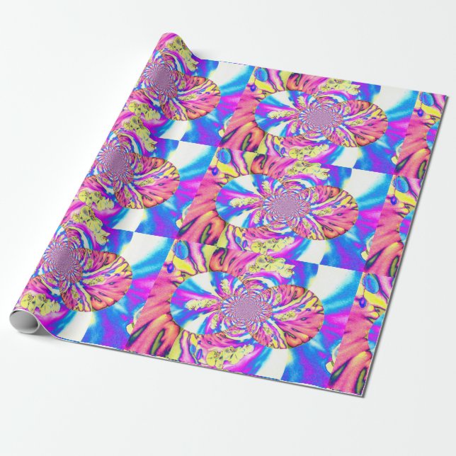 Papier Cadeau Abstraite orchidée rose mandala rose rétro (Déroulé)