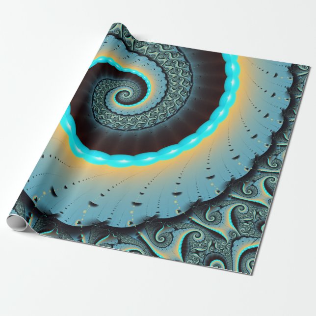 Papier Cadeau Abstraite spirale d'art fractal bleu turquoise ora (Déroulé)