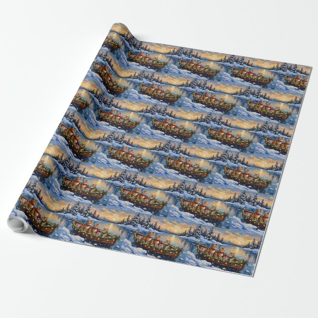 Papier Cadeau Abyssinian Cat Christmas Boat Holiday (Déroulé)