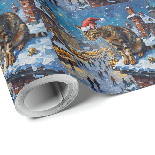 Papier Cadeau Abyssinian Cat Christmas Market Spy Holiday (Coin rond)
