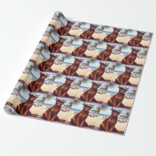 Papier Cadeau Abyssinian cat on Beach, cadeau d'été pour amoureu
