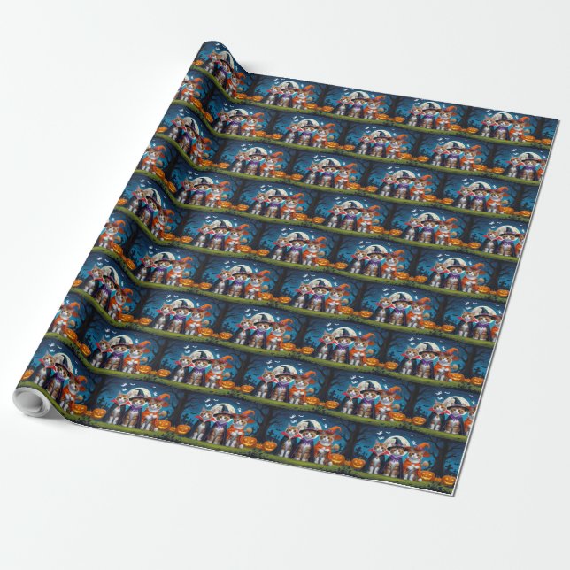 Papier Cadeau Abyssinian Chats Citrouille Halloween Funny (Déroulé)