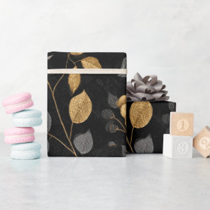 Papier Cadeau Accent de rose doré élégant motif floral noir