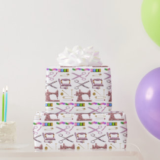 Papier Cadeau Accessoires de couture vintages pour la mesure Sea