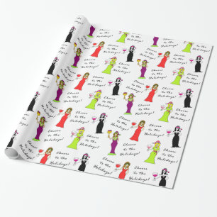 Papier Cadeau Acclamations aux vacances ! Femmes de vin
