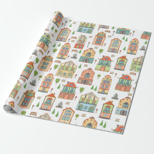 Papier Cadeau Accueil de maisons de ville de voisinage de