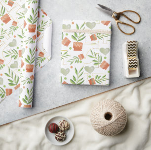 Papier Cadeau Accueil Plantes En Pots Céramiques Motif Aquarelle