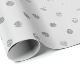 Papier Cadeau Acier gris monochromatique Pois argenté brillant