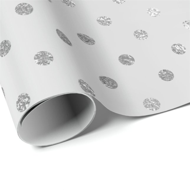 Papier Cadeau Acier gris monochromatique Pois argenté brillant (Coin rond)