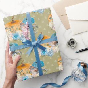 Papier Cadeau Action de grâces Citrouille orange et bleu