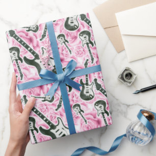 Papier Cadeau ado Filles rock et roll rose