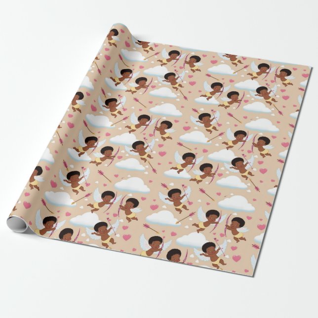 Papier Cadeau Adorable Afro-Américain Cherub avec les Coeurs (Déroulé)