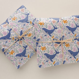 Papier Cadeau Adorable baleine et vie marine