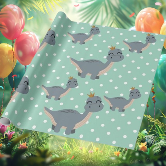 Papier Cadeau Adorable Boho Green Dinosaur Party (Transform your gifts with our adorable Boho green dinosaur party wrapping paper!)
