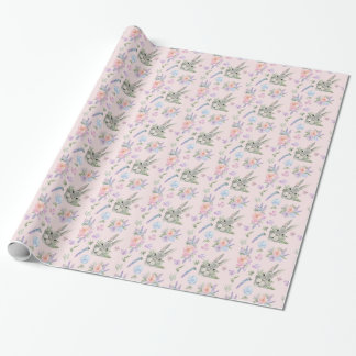Papier Cadeau Adorable Bunny de Pâques Printemps Pastel Fleur ro