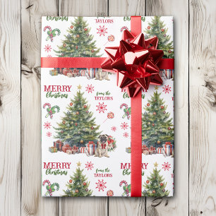 Papier Cadeau Adorable Carlin Chien Red Bow Holiday Tree