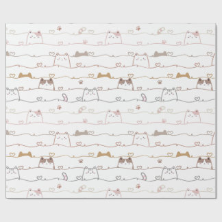 Papier Cadeau Adorable Cats Peeking Over Hearts 