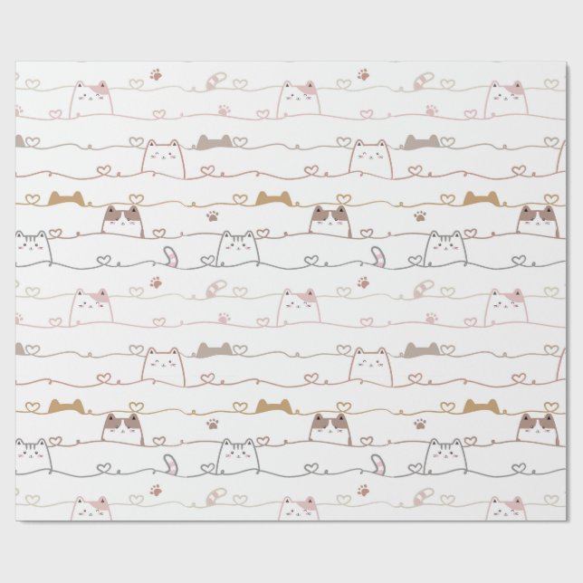 Papier Cadeau Adorable Cats Peeking Over Hearts  (Plat)
