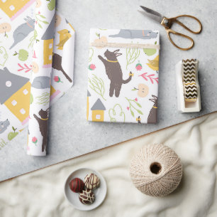 Papier Cadeau Adorable chiot et baby shower d'oiseaux