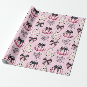 Papier Cadeau Adorable Fantôme rose et Citrouille et vaches Hall
