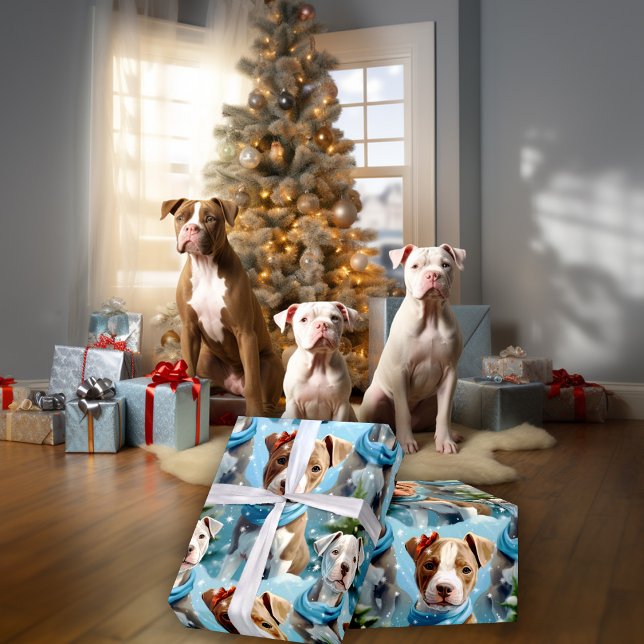 Papier Cadeau Adorable Flocon de neige de l'hiver Puppies Pitbul (Créateur téléchargé)
