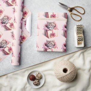 Papier Cadeau Adorable Kitten dans une boîte Cadeau d'anniversai