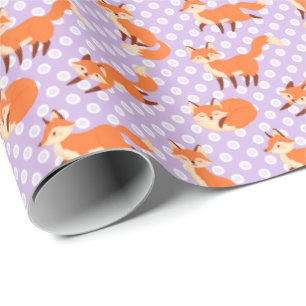 Papier Cadeau Adorable Motif Fox avec Pois violets