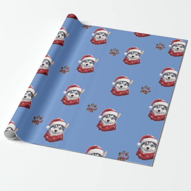 Papier Cadeau adorable Noël Husky (Déroulé)