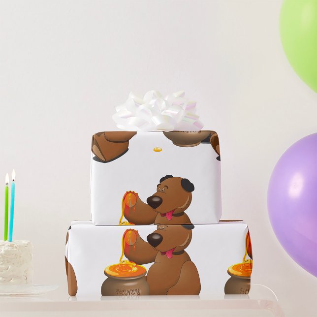 Papier Cadeau Adorable Ours d'amour du miel avec Pot de miel (Créateur téléchargé)