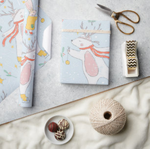 Papier Cadeau Adorable Pastel Bunny Polar Ours Noël glace