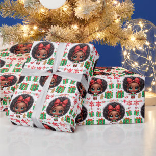Papier Cadeau Adorable Petite Afro Christmas Elf Girl