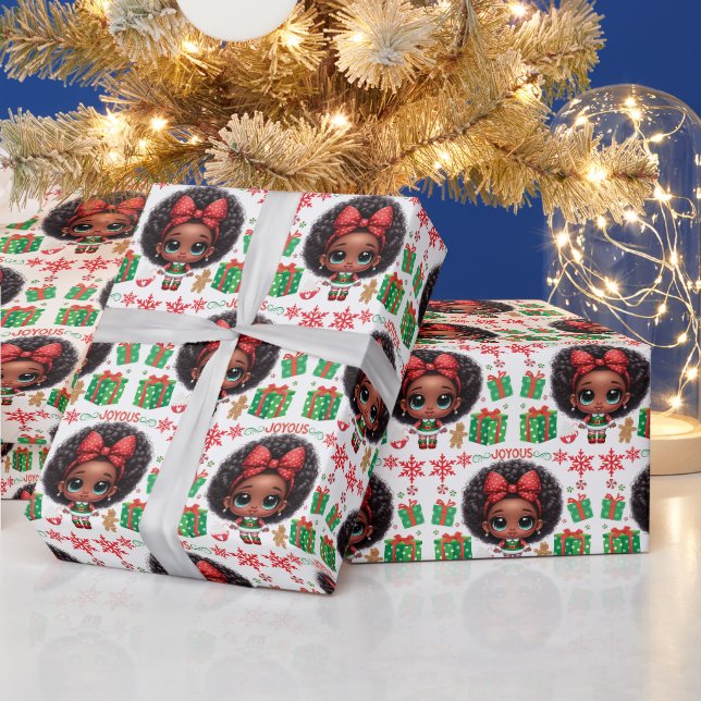 Papier Cadeau Adorable Petite Afro Christmas Elf Girl (Vacances)