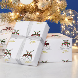 Papier Cadeau Adorable Reindeers Buffalo Plaid Joyeux Noël