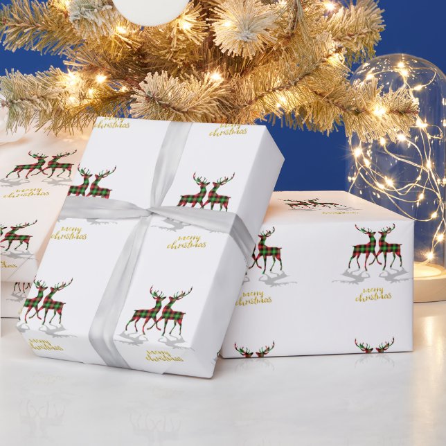 Papier Cadeau Adorable Reindeers Buffalo Plaid Joyeux Noël (Vacances)