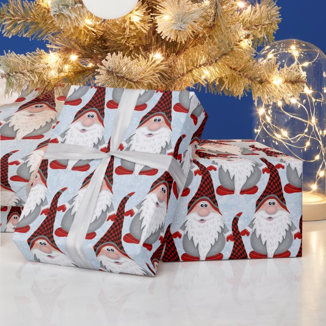 Papier Cadeau Adorable Rouge Noir Gnome Noël Enfants (Vacances)