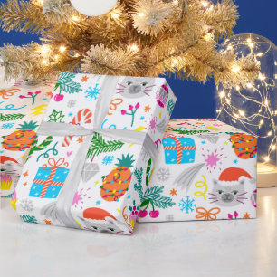 Papier Cadeau Adorables Chats De Noël Cactus Et Ananas